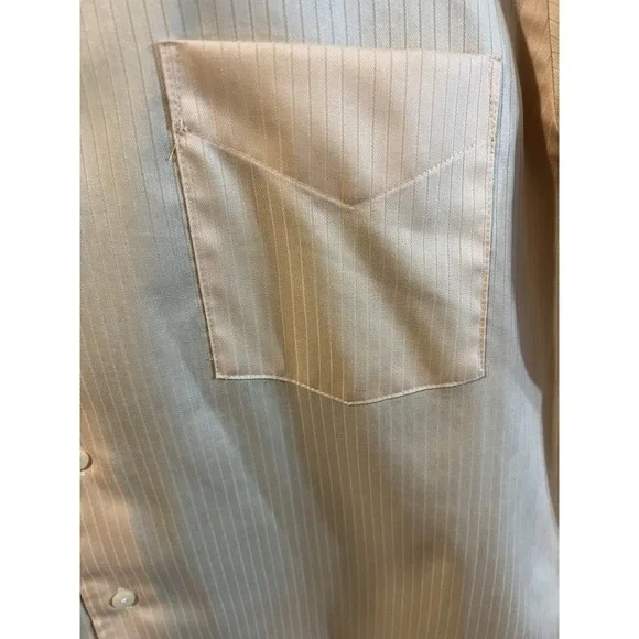 Arrow Men's  Long Sleeve Satin & Twill Dress Shirt Xl 17 34/35  Mango Pin Stripe - Picture 4 of 14